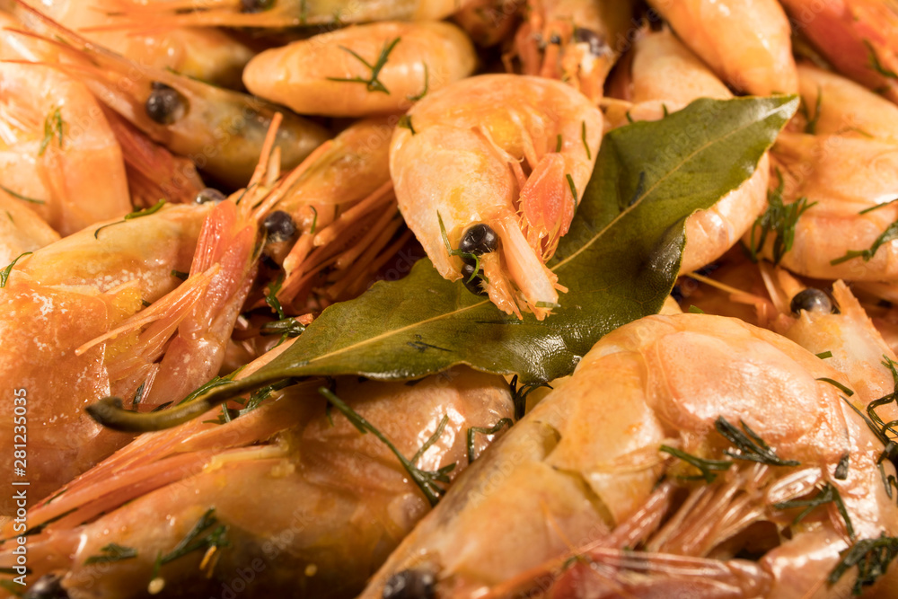 shrimp with dill and Bay leaf, delicacies, sea food concept shrimp with dill and Bay leaf, delicacies, sea food concept