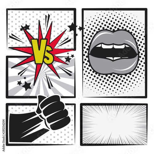 Comic book story pop art cartoon in black and white