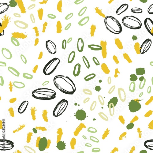 Artistic seamless pattern with yellow and green paint smears, smudges, marks,...