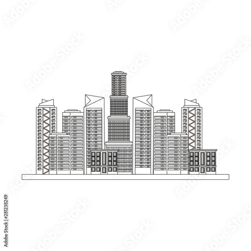 buildings landscape urban view cartoon in black and white