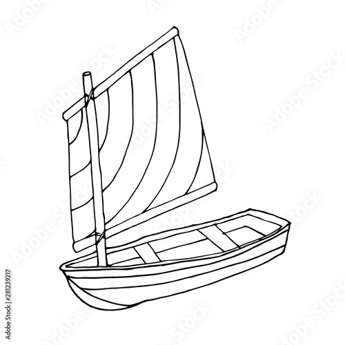 Black line ship or boat for coloring book