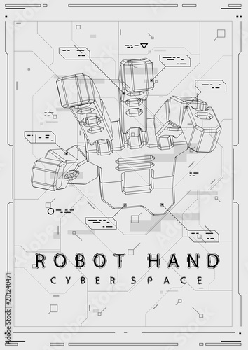 Abstract Futuristic poster with robot hand. Concept illustration with HUD elements.