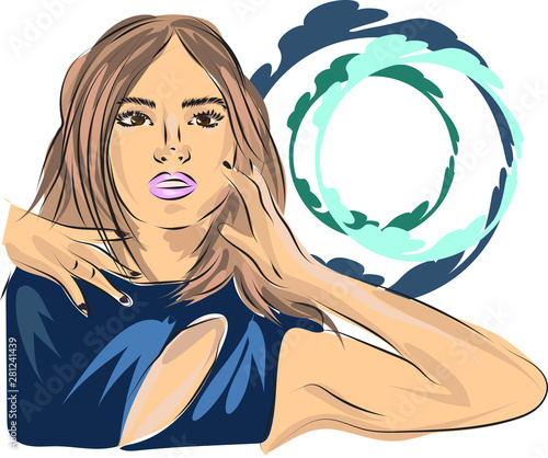 Fast fashion sketch of girl in blue dress