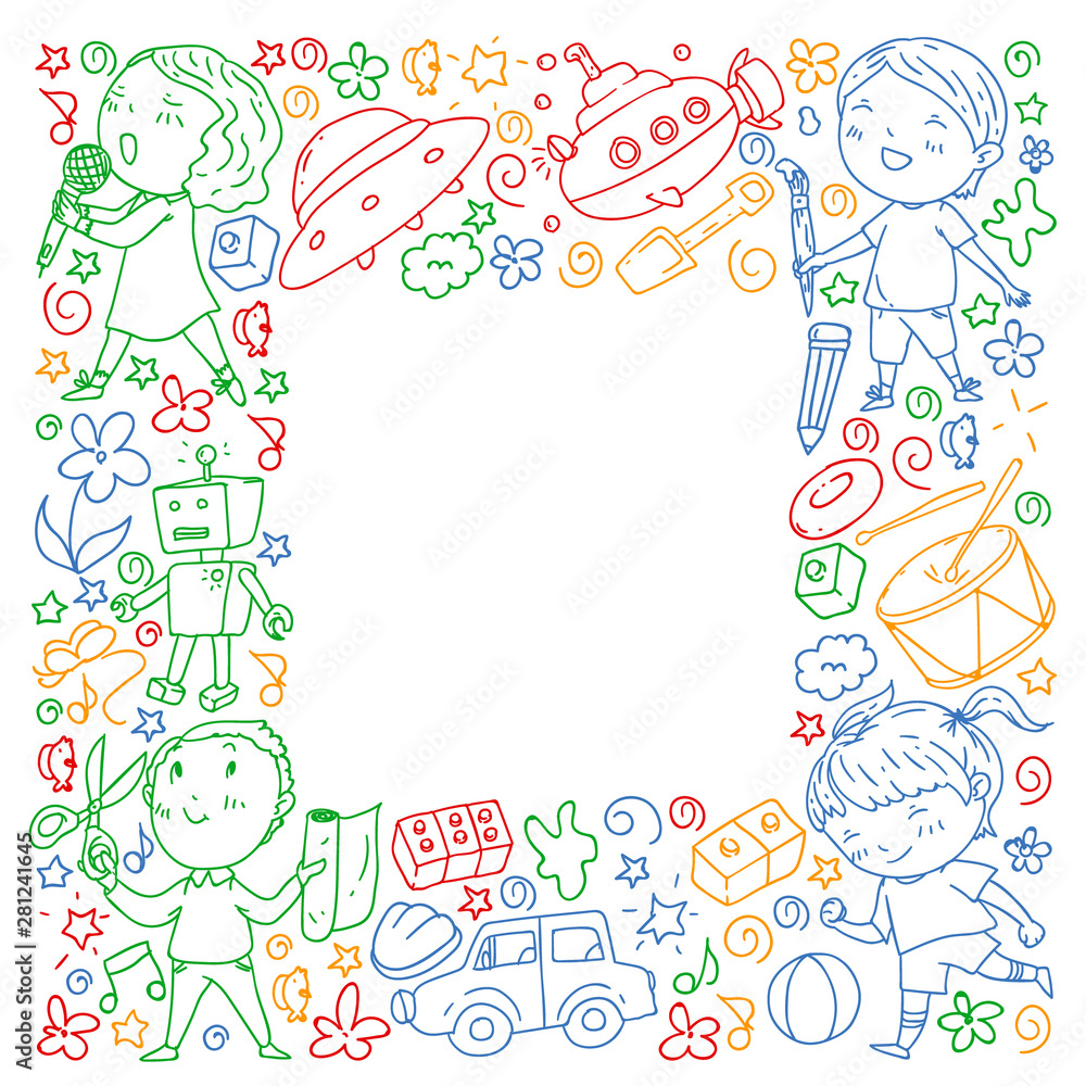 Painted by hand style pattern on the theme of childhood. Vector illustration for children design. Drawing on exercise notebook in colorful style. Painted by hand style pattern on the theme of childhood. Vector illustration for children design. Drawing on exercise notebook in colorful style.