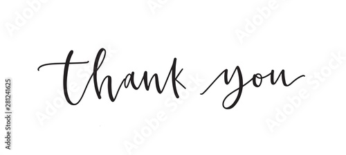 Thank You word or message written with cursive calligraphic font or script