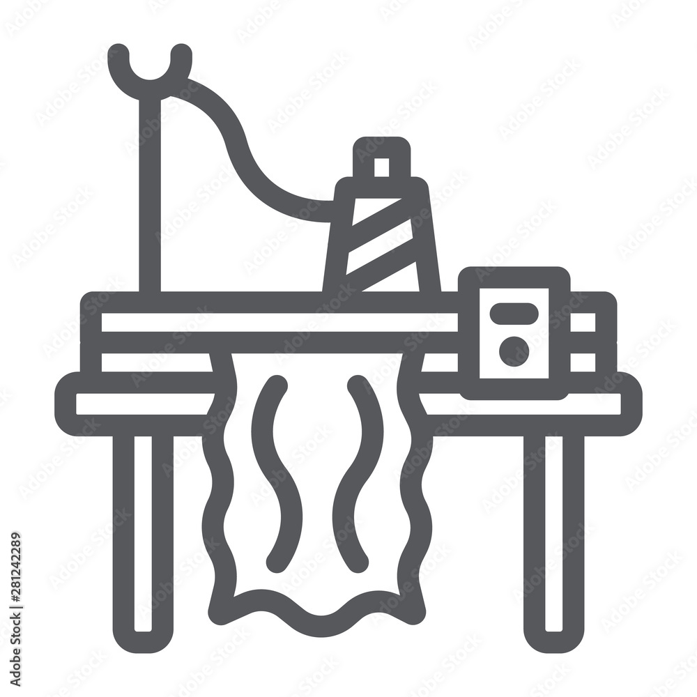 Knitting machine line icon, embroidery and sew, sewing machine sign, vector graphics, a linear pattern on a white background. Knitting machine line icon, embroidery and sew, sewing machine sign, vector graphics, a linear pattern on a white background.