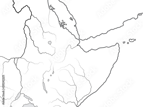 World Map of NUBIA, ETHIOPIA, SOMALIA: Nubia (Kush), Ethiopia (Aksum, Abyssinia), Sudania (Sudan), Somalia (Punt), The Nile valley. Geographic chart with African Horn Peninsula coastline. photo