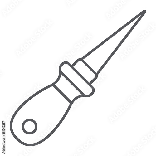 Awl thin line icon, craft and sew, pricker sign, vector graphics, a linear pattern on a white background.