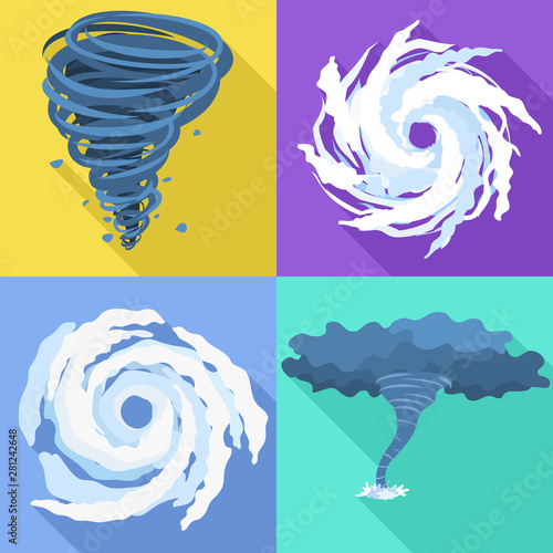 Hurricane icons set. Flat set of hurricane vector icons for web design