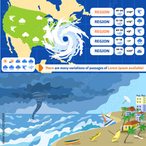 Hurricane storm banner set. Flat illustration of hurricane storm vector banner set for web design