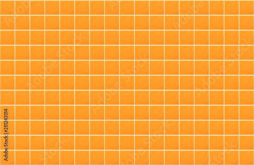 Orange blank ceramic tile wall texture background. Panoramic image of orange tile wall.