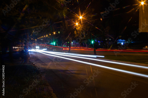Night road. Frozen light lanterns. Freezligt © Iryna
