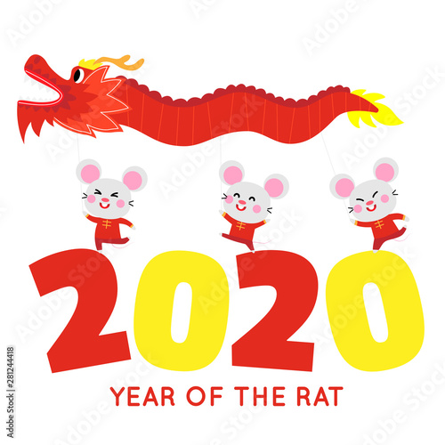 happy chinese new year card with cute rat character