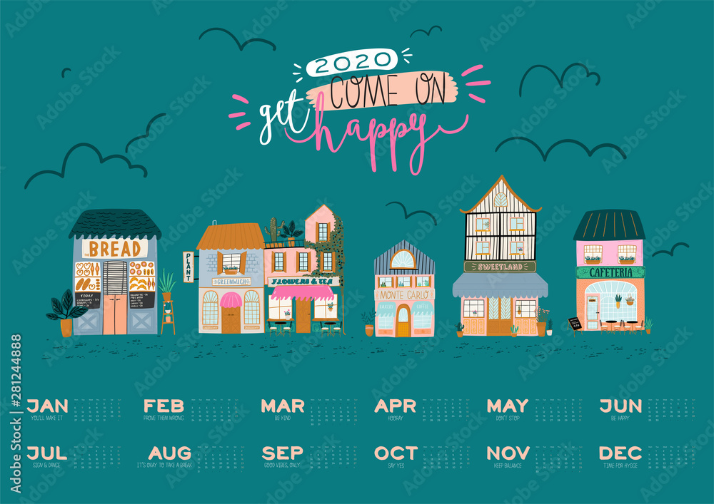 Wall calendar. 2020 Yearly Planner with all Months. Good Organizer and