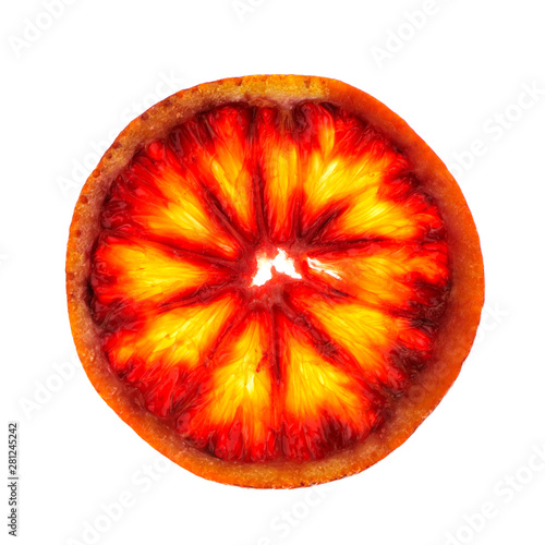 Slice of Spanish red orange isolated in white