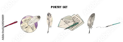Canvas-taulu Watercolor vintage poetry set of illustrations