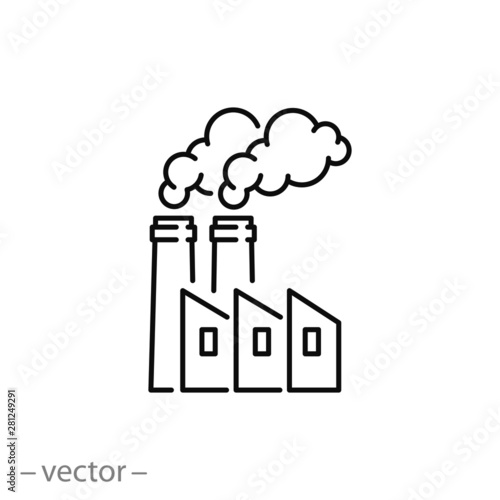 factory icon, pollution, industry, thin line symbol for web and mobile phone on white background - editable stroke vector illustration eps 10