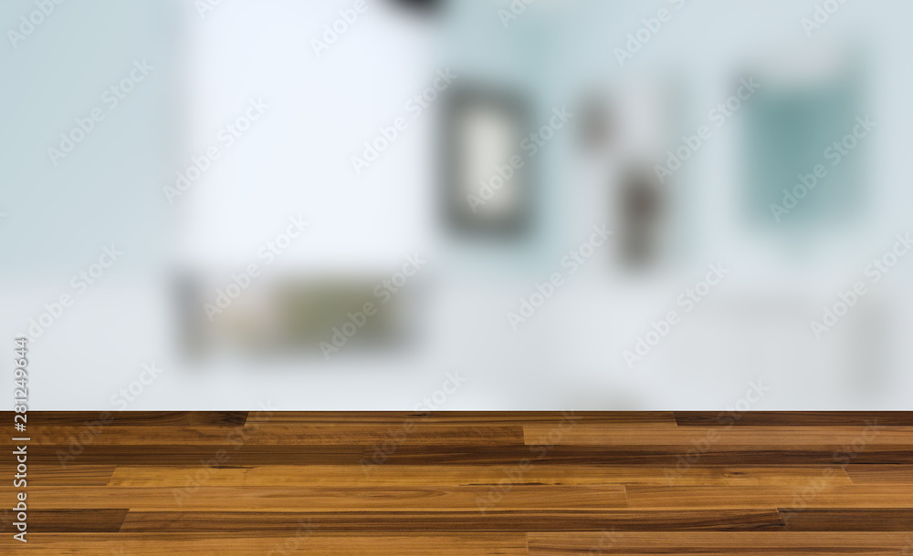 Empty interior with large window. Retro light bulb. The floor is of brown parquet. 3D rendering. wooden table. blurred background Empty interior with large window. Retro light bulb. The floor is of brown parquet. 3D rendering. wooden table. blurred background
