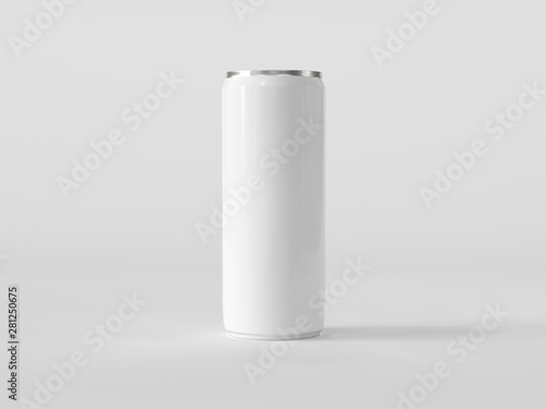White energy drink can on white background. Mock up. 3D rendering