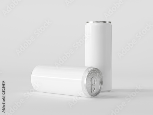 White energy drink can on white background. Mock up. 3D rendering