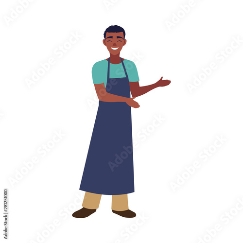 young seller man character with apron