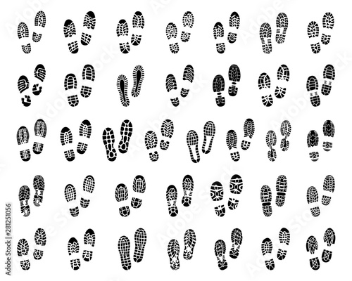 Black prints of shoes on a white background, vector