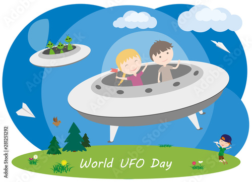 World UFO Day. Children fly...