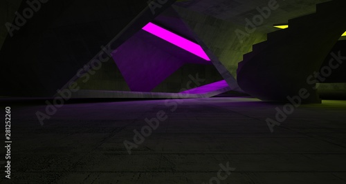 Abstract architectural concrete interior of a minimalist house with color gradient neon lighting. 3D illustration and rendering. © SERGEYMANSUROV