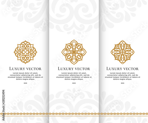 Golden ornamental logo design template. Luxury vintage elements. Can be used as monogram and emblem. Great for wallpaper or background decoration.
