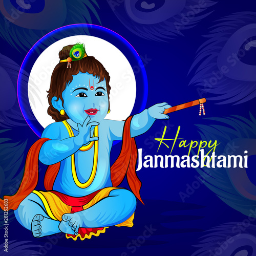 illustration of Lord Krishn in Happy Janmashtami festival
