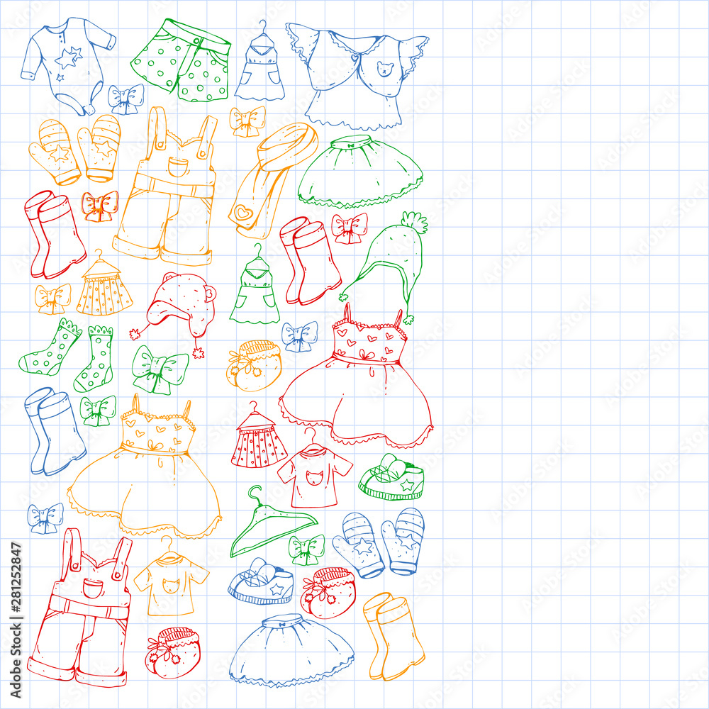 Children clothes. Background for babies, kids patterns. Children clothes. Background for babies, kids patterns.