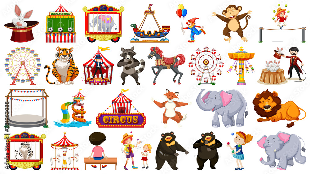 Huge circus collection with mixed animals, people, clowns and rides Huge circus collection with mixed animals, people, clowns and rides