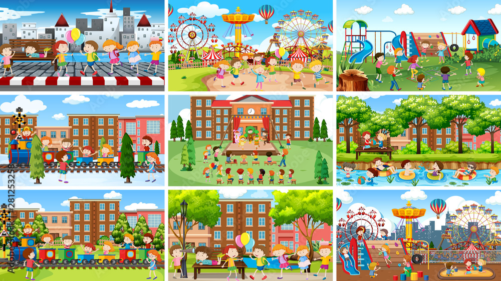 Obraz premium Set of scenes in nature setting