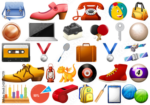 Assorted office and household equipment isolated