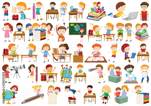 Boys, girls, children in educational fun activty theme