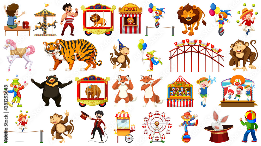 Huge circus collection with mixed animals, people, clowns and rides Huge circus collection with mixed animals, people, clowns and rides