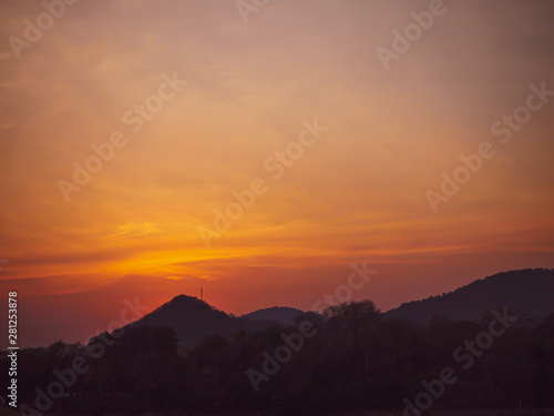 Mountain range at sunset, Lake. View on Mountain Lake in front of mountain range,