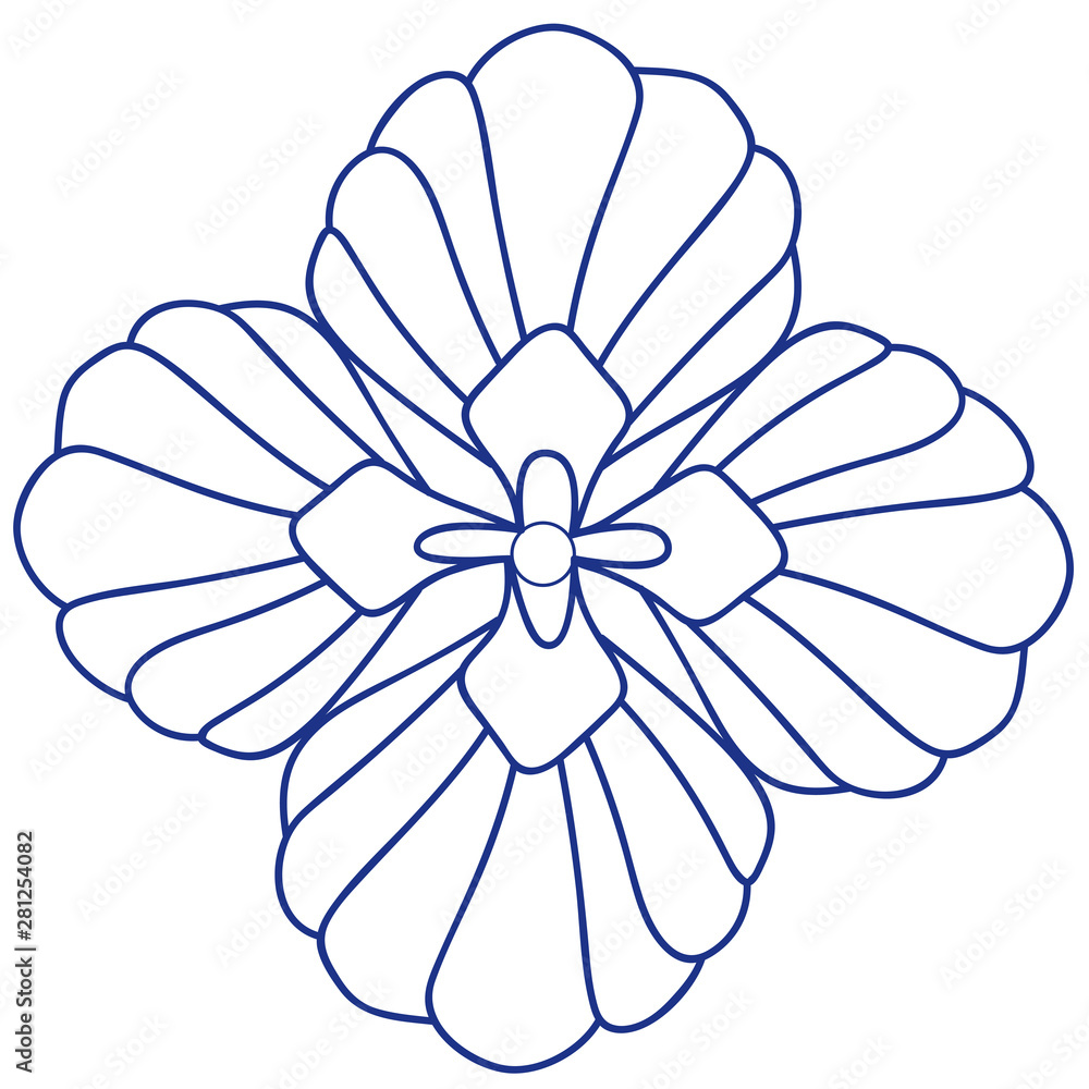 Blue mono line art of foliage on the white isolated background. Blue mono line art of foliage on the white isolated background.