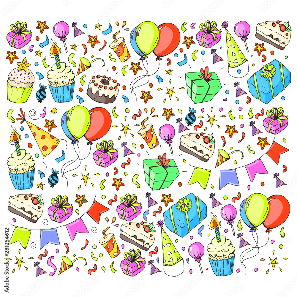 Birthday party. Pattern for invitations, banners, templates. Birthday party. Pattern for invitations, banners, templates.