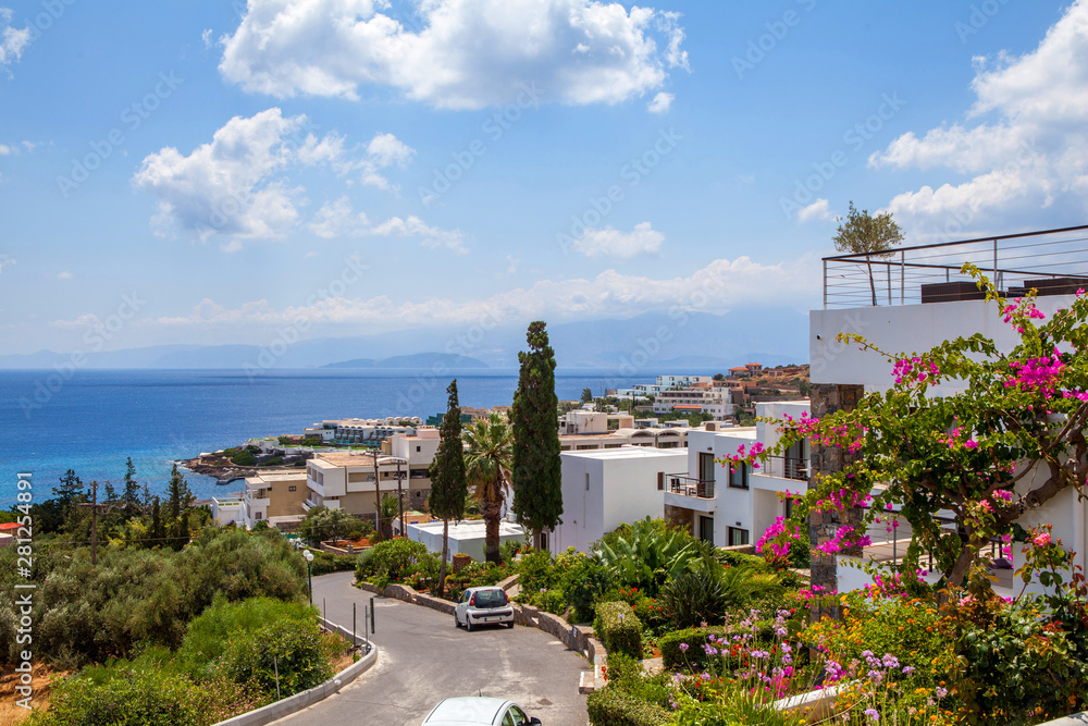 Scenic view to Mirabello bay and Elounda town in Crete island, Greece