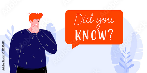 Did you know colorful vector illustration with thinking man and speech bubble.