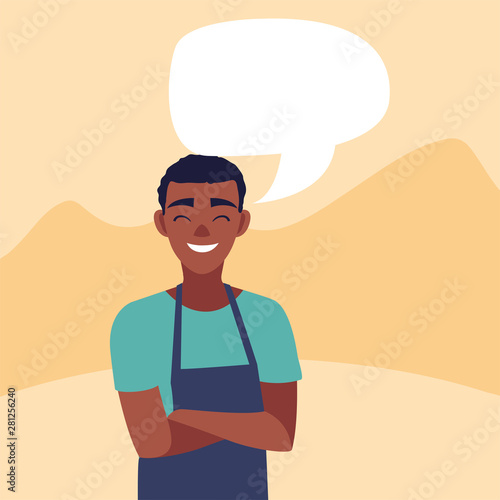 young seller man character with apron