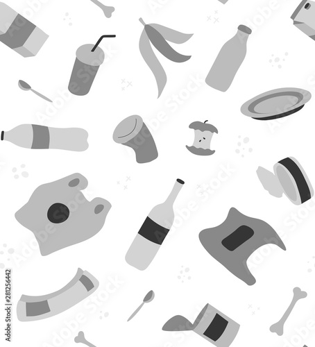 Modern seamless background with garbage. Environment pollution concept. Vector