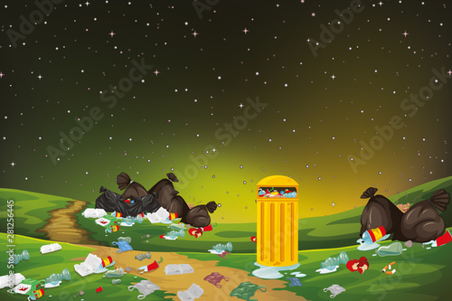 Rubbish in park scene