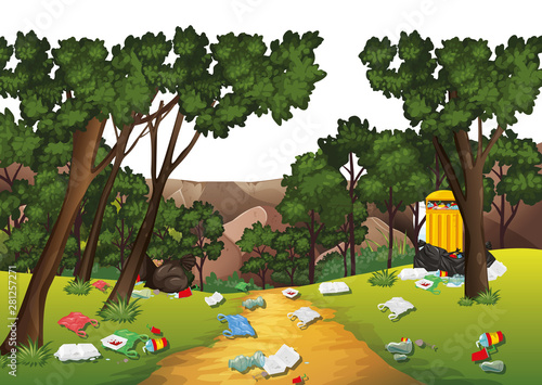 Rubbish in park scene