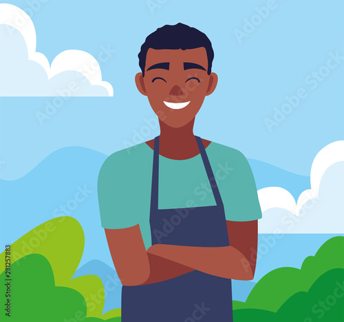 young seller man character with apron