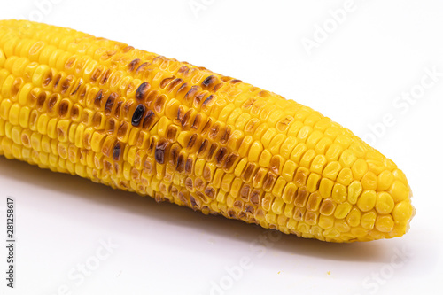 Close up grilled sweet corn with butter isolate on white background.