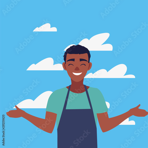 young seller man character with apron