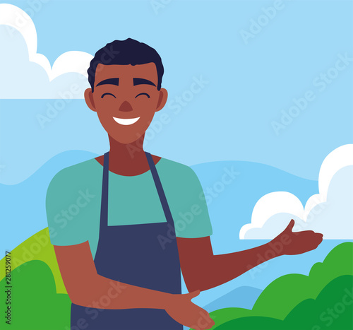 young seller man character with apron