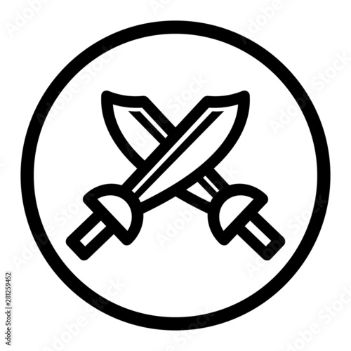 Crossed scimitar swords icon. Two sabers or cavalry swords. Vector illustration.